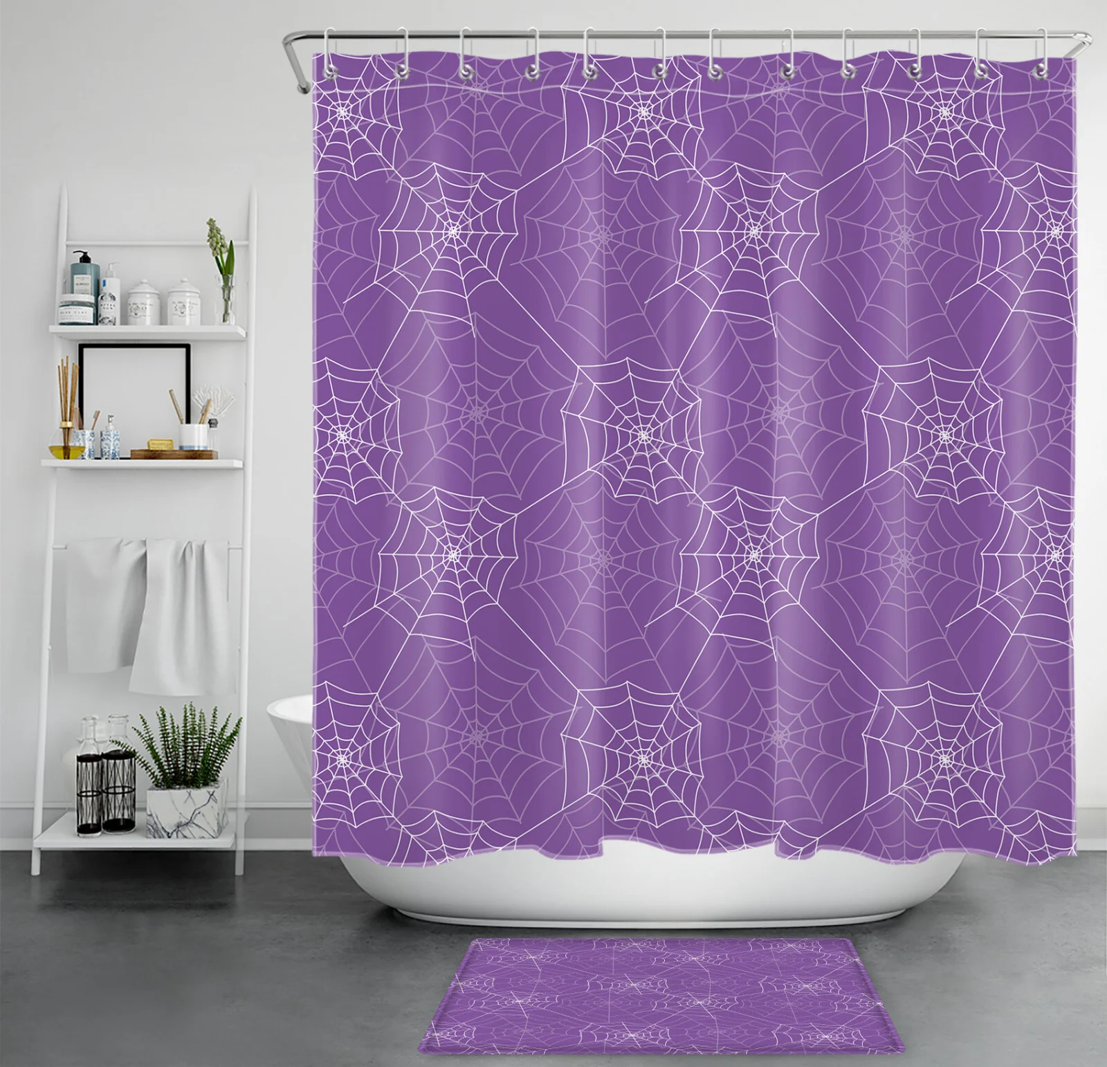 Spooky Gothic Spider Web Pink Halloween Shower Curtain