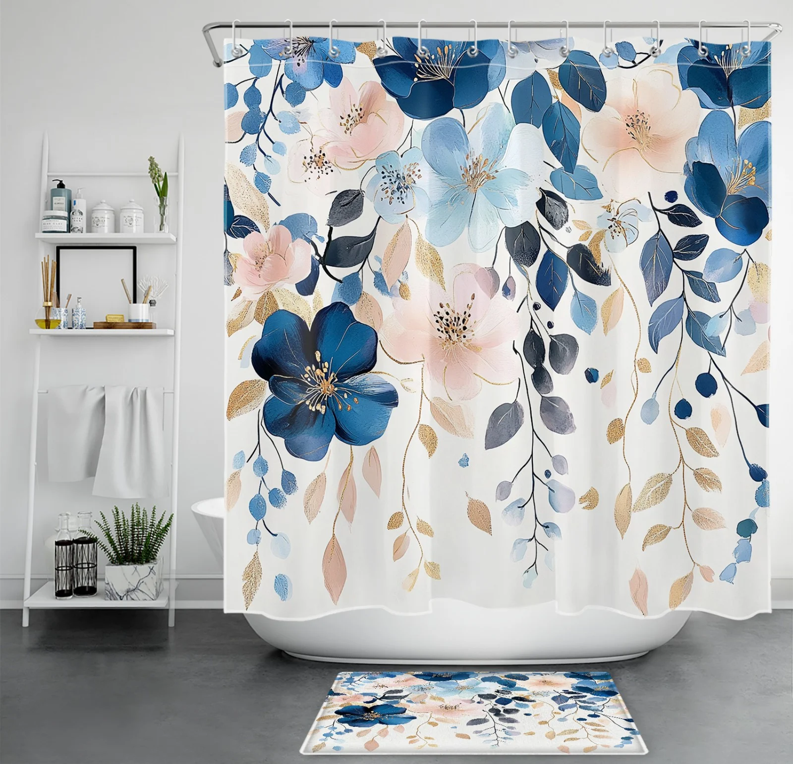 Butterfly Plant Leaf Blue Hydrangea Floral Shower Curtain Butterfly Plant Leaf Blue Hydrangea Floral Shower Curtain