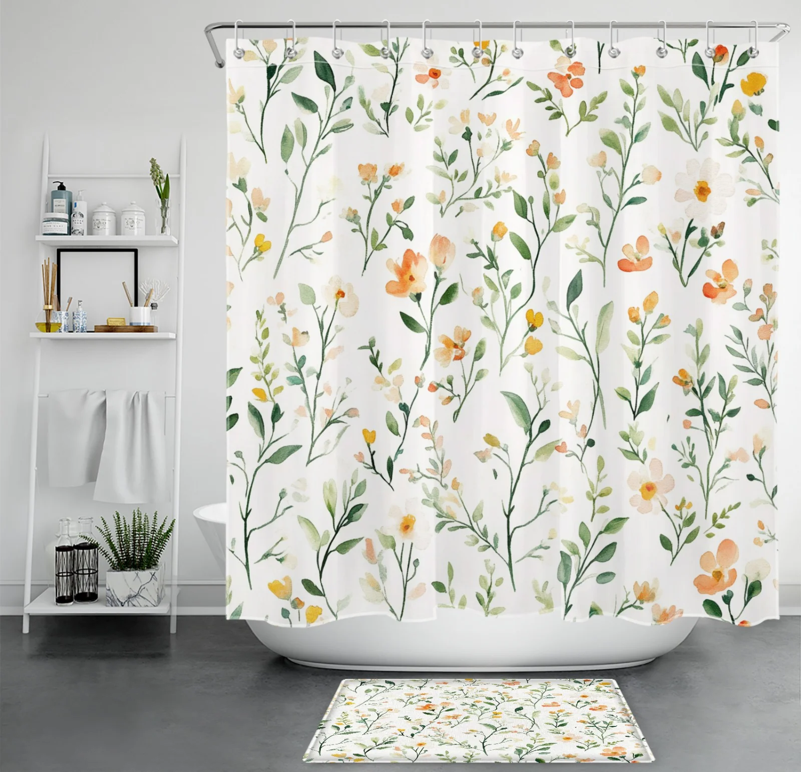 Dark Botanical Wildflower Watercolor Shower Curtain