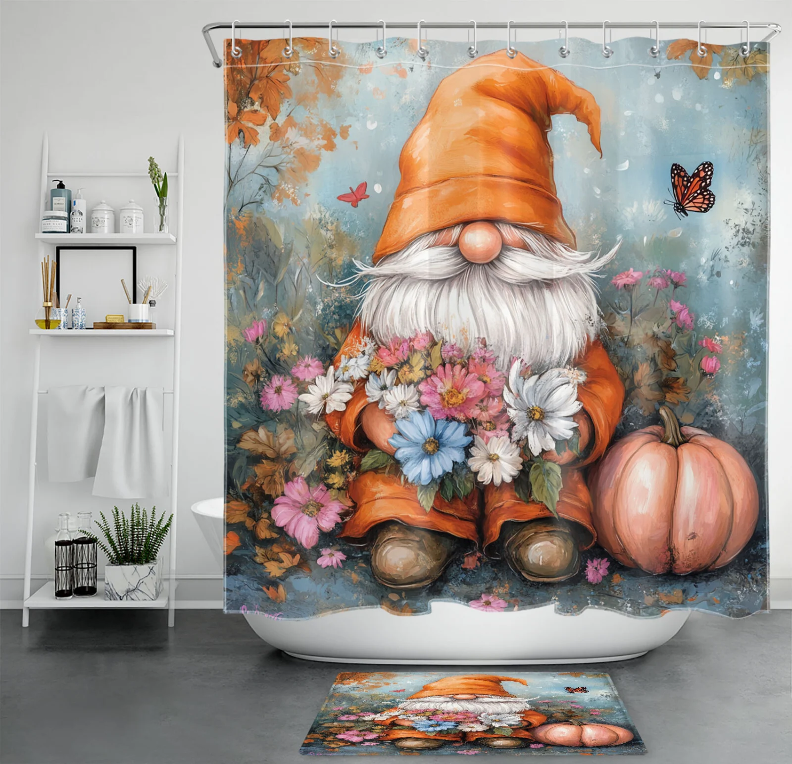 Vintage Coastal Orange Leaves Fall Beach Shower Curtain