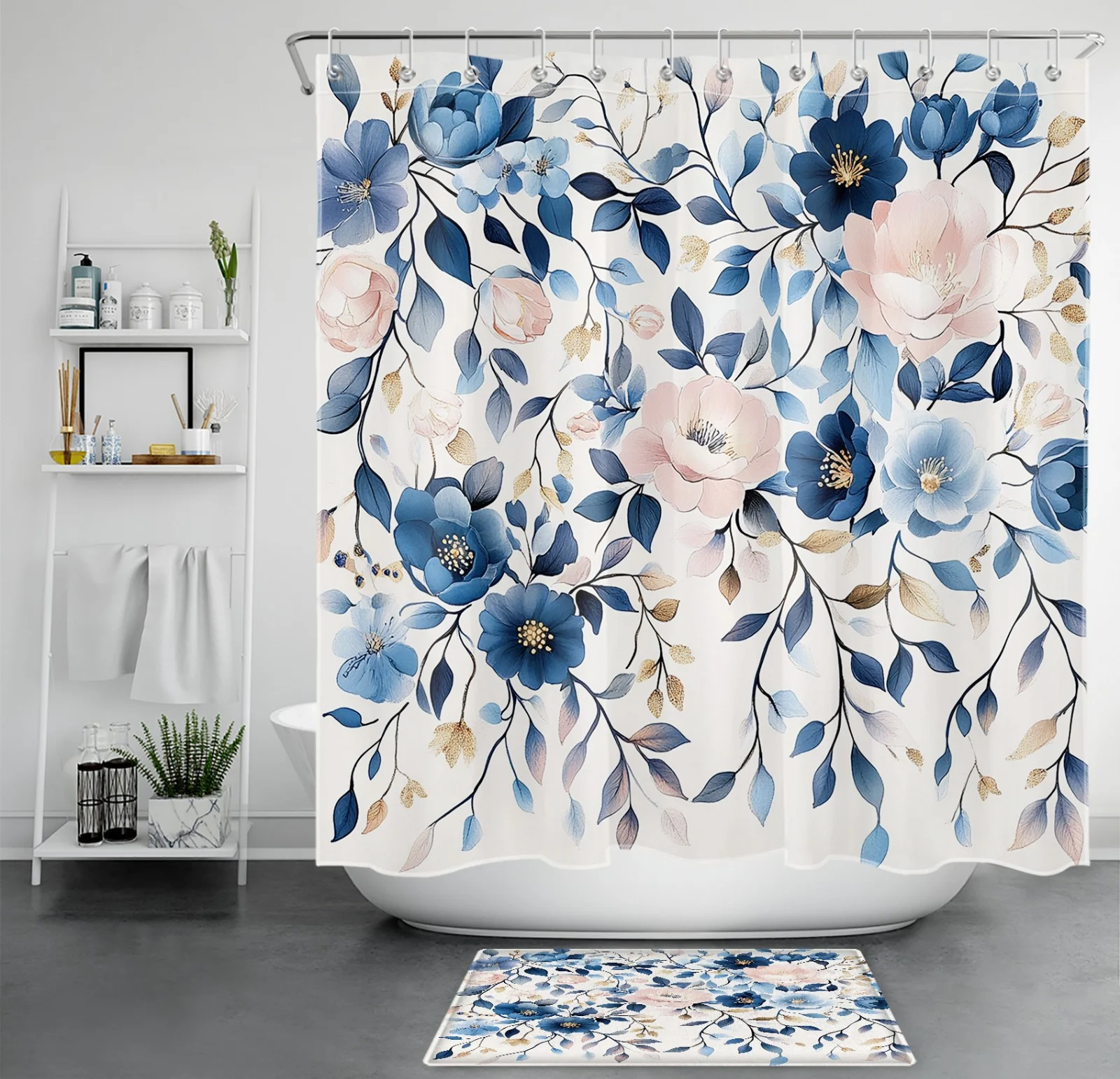 Butterfly Plant Leaf Blue Hydrangea Floral Shower Curtain Butterfly Plant Leaf Blue Hydrangea Floral Shower Curtain