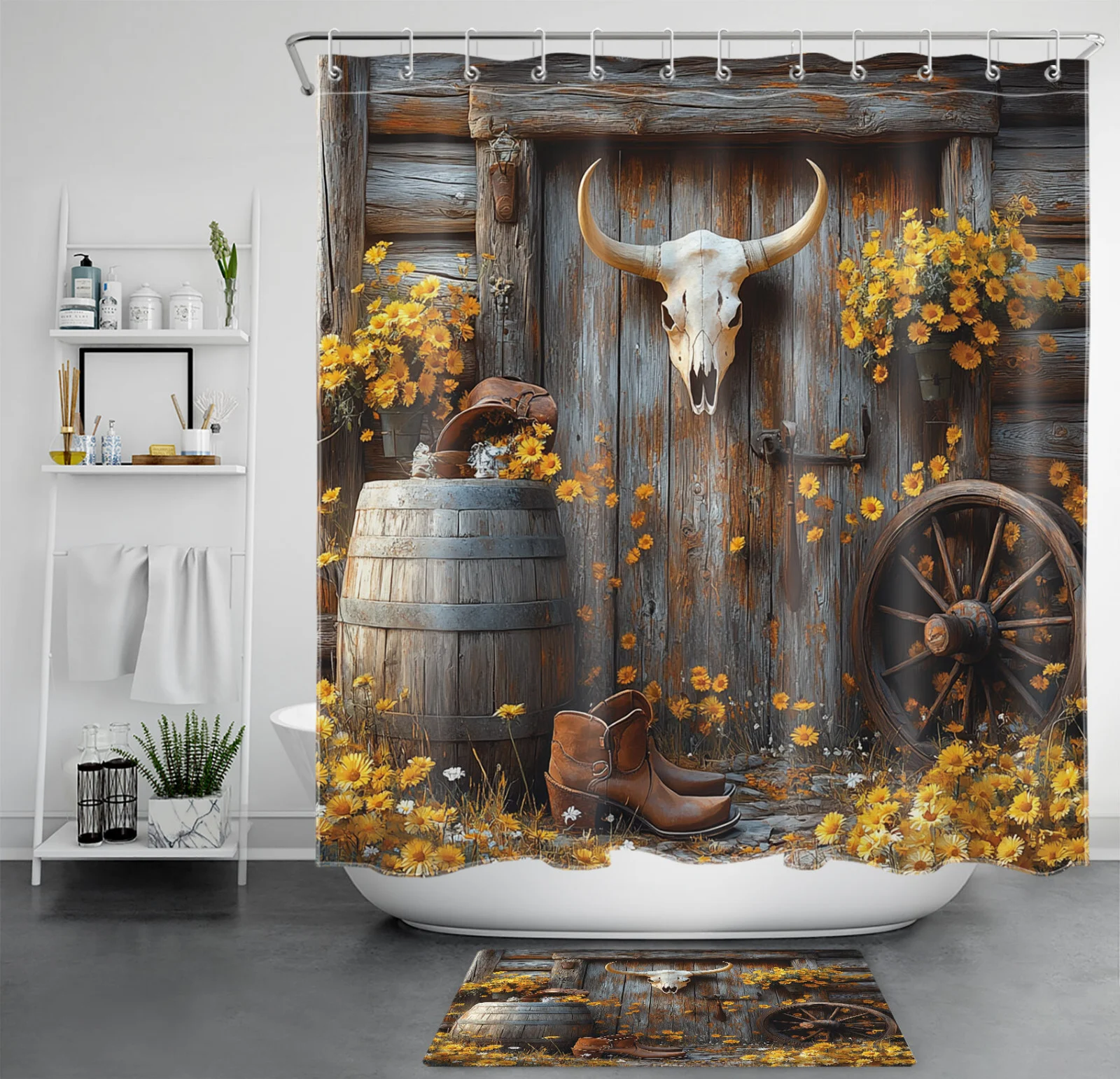 Pink Butterfly Green Eucalyptus Funny Cow Shower Curtain