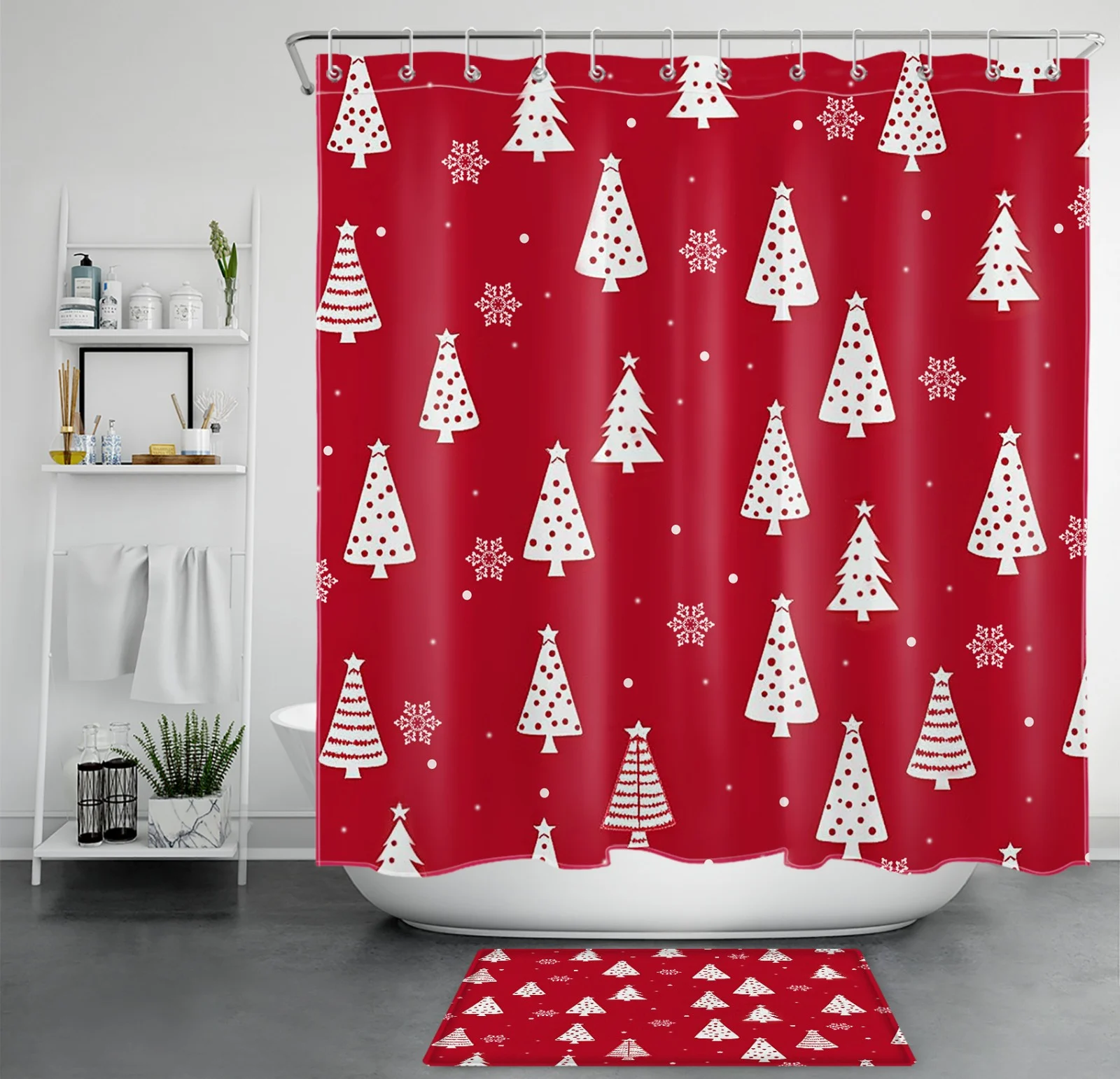 Winter Woodland Plant Green Christmas Tree Shower Curtain Winter Woodland Plant Green Christmas Tree Shower Curtain