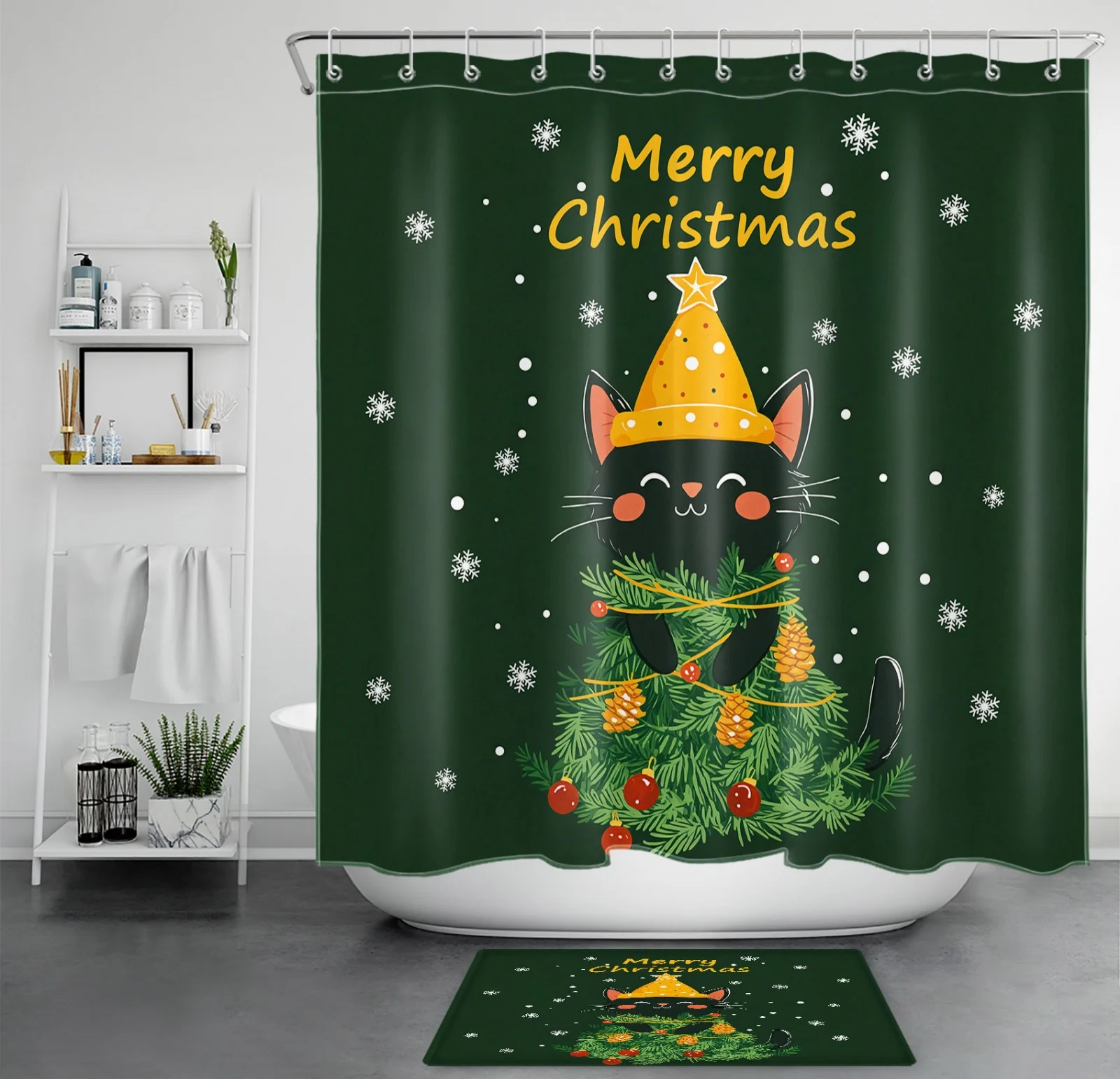 Ocean Animals Sea Turtle Green Christmas Shower Curtain