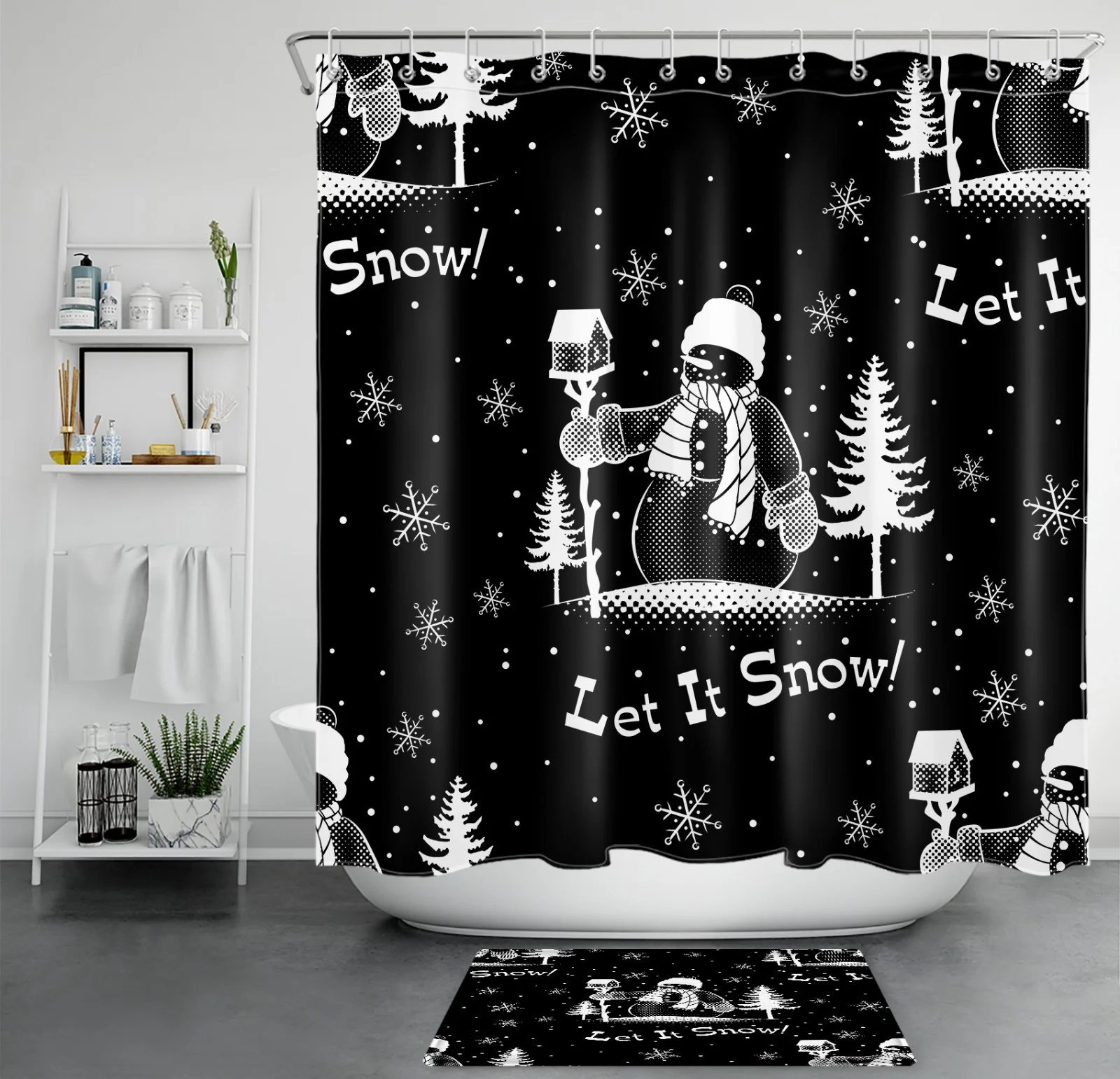 Rustic Barn Door Green Christmas Tree Shower Curtain