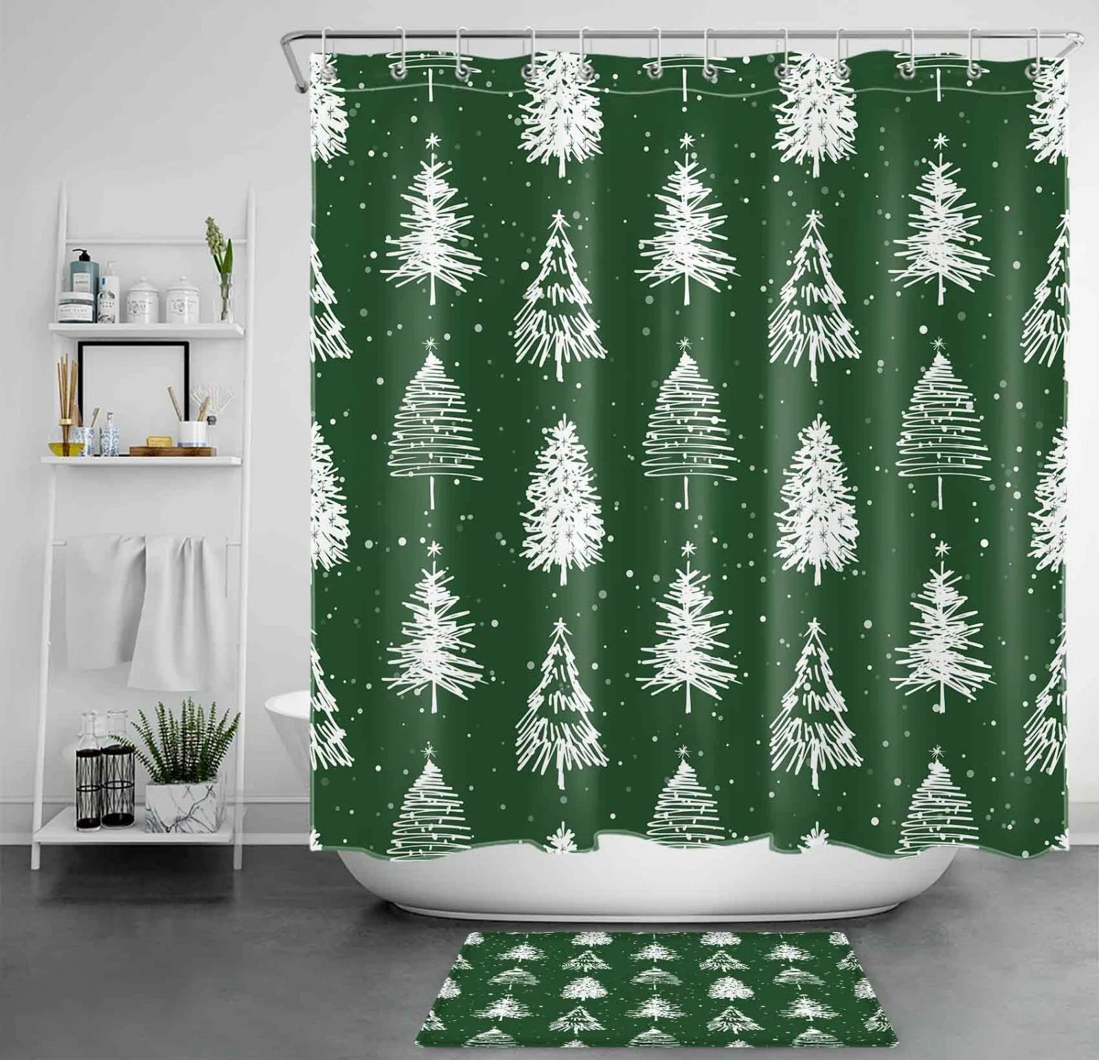 Farmhouse Winter Pine Tree Red Christmas Shower Curtain