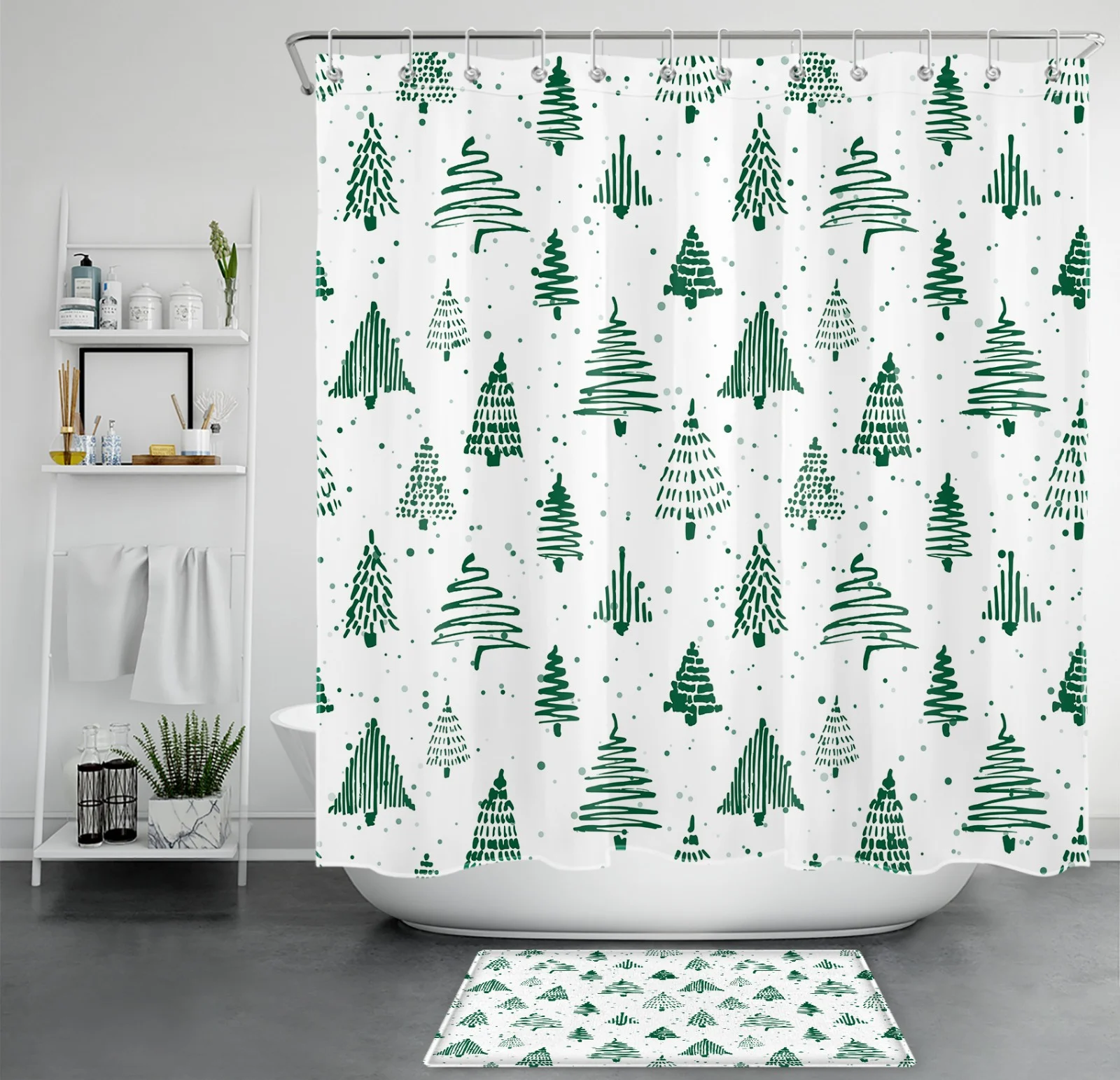 Cute Snowman Black and White Christmas Shower Curtain