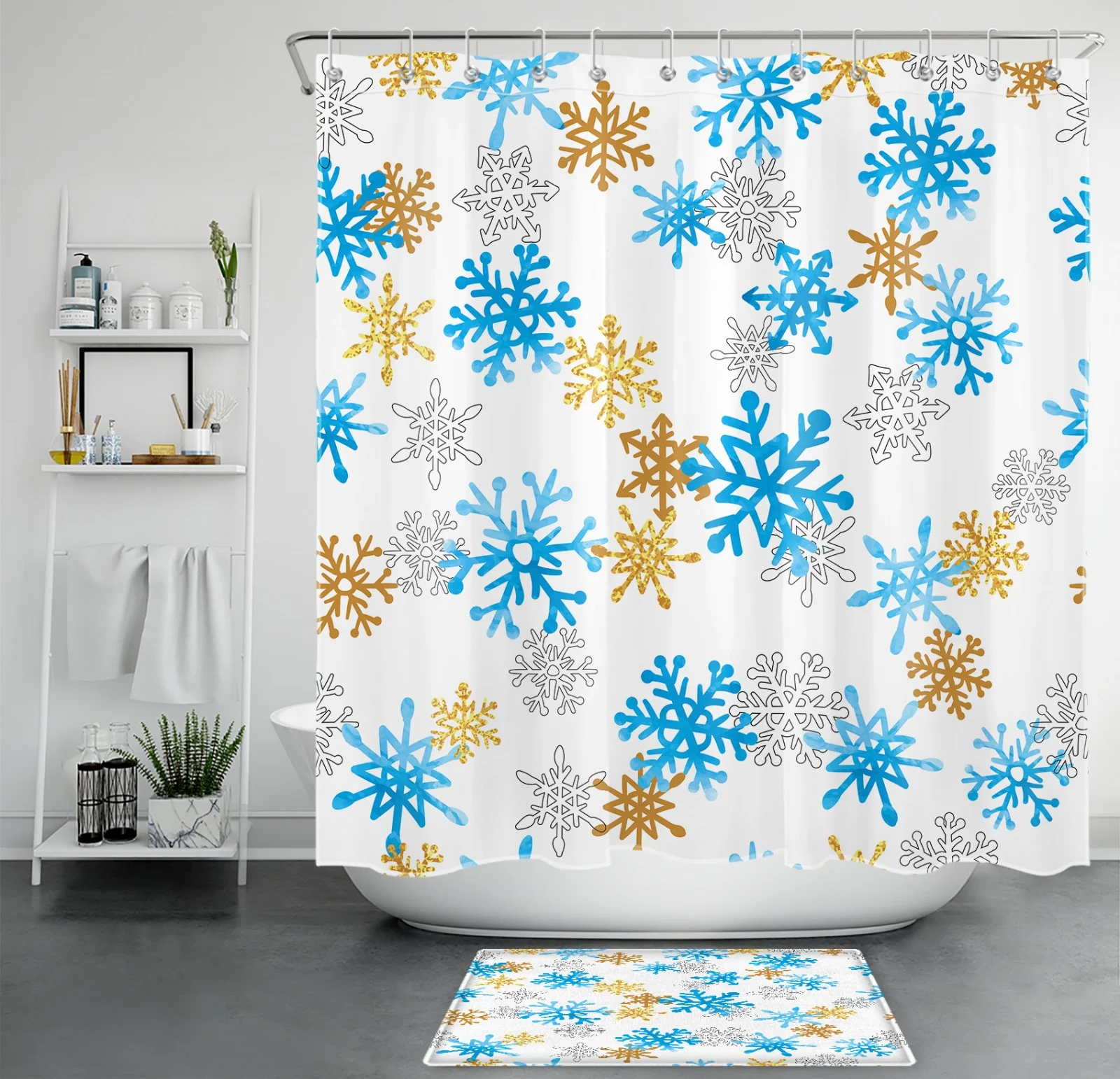 Winter Themed Red Snowflake Christmas Shower Curtain