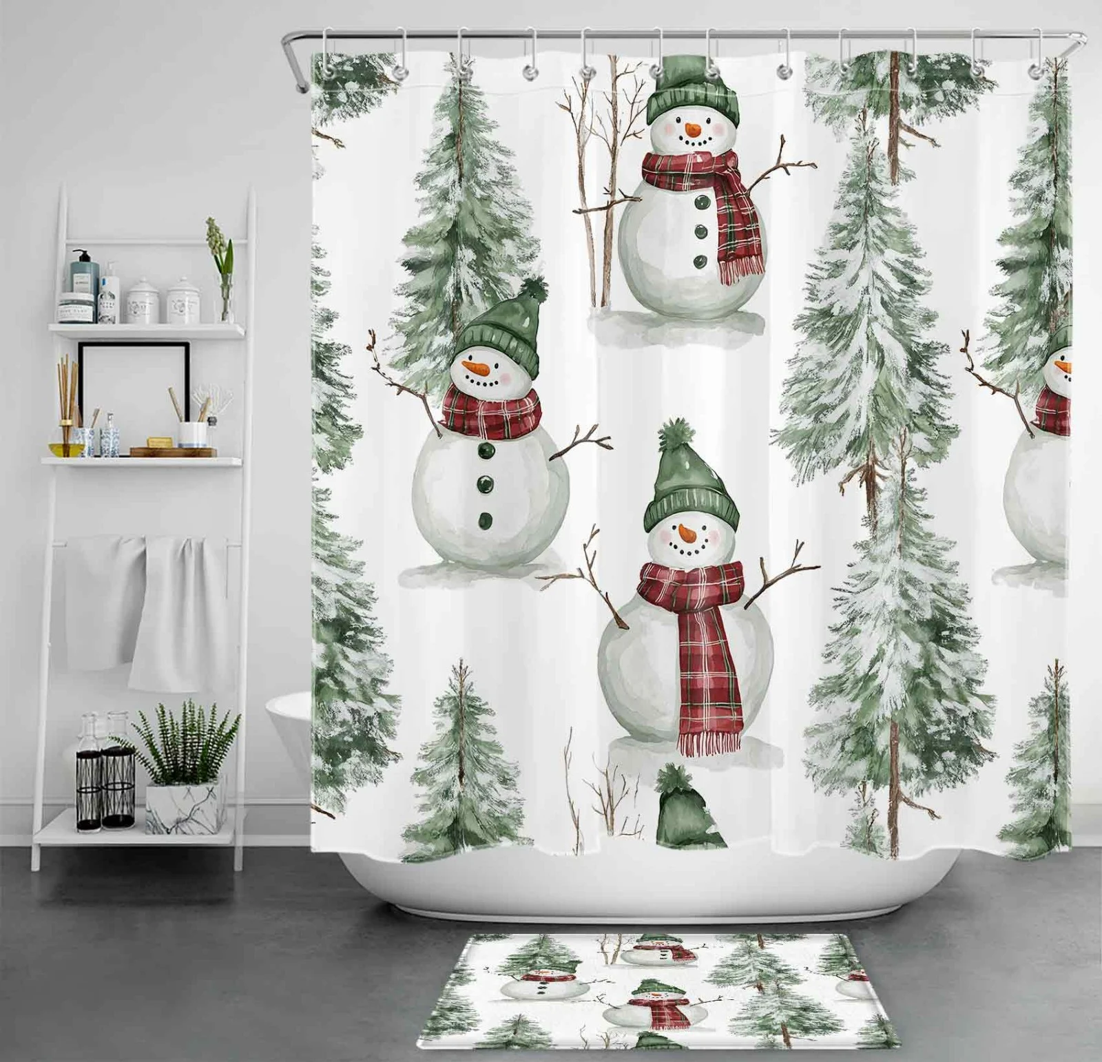 Santa Riding Dinosaur Vintage Christmas Shower Curtain