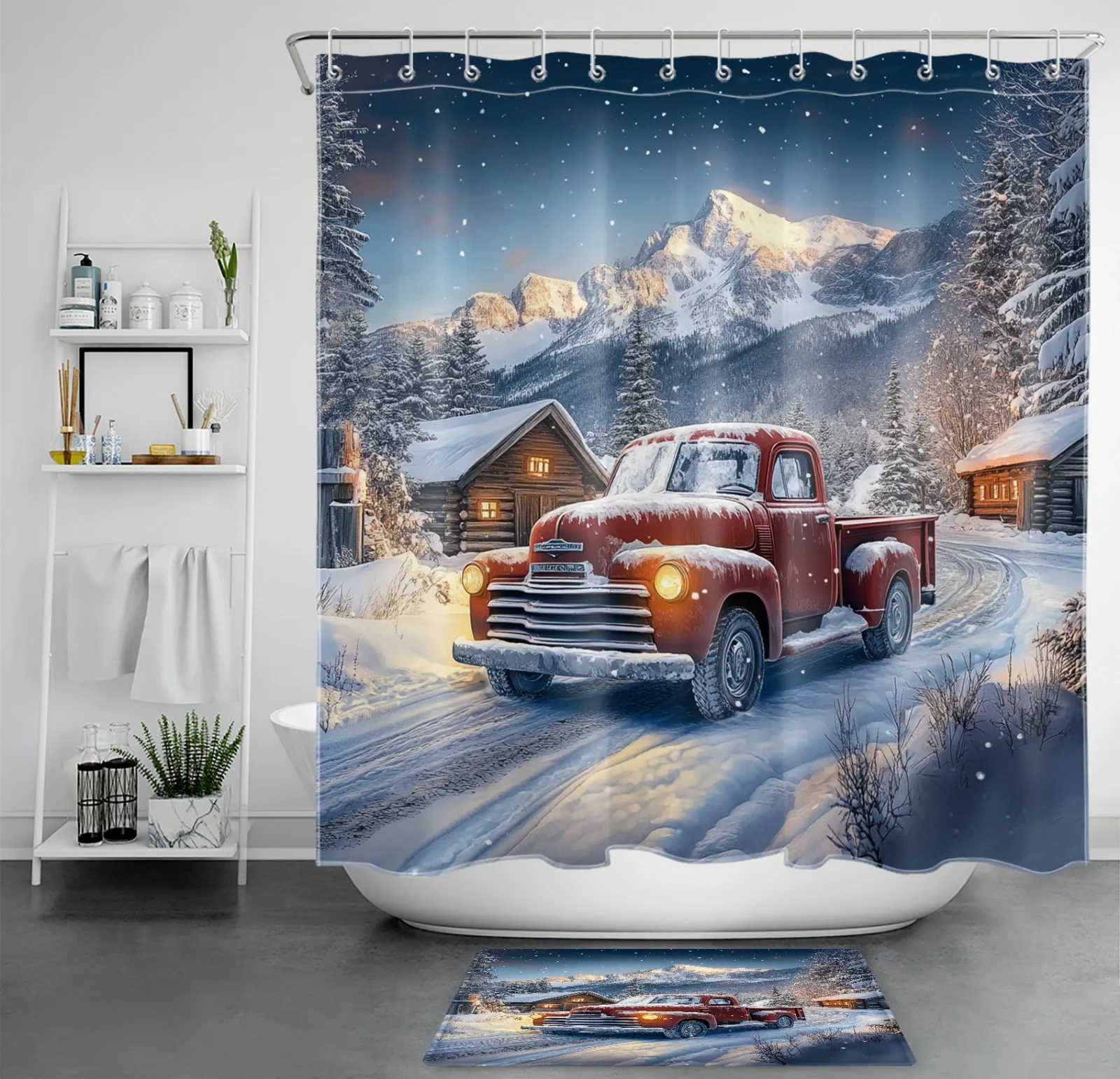 Winter White Snowflake Blue Christmas Shower Curtain