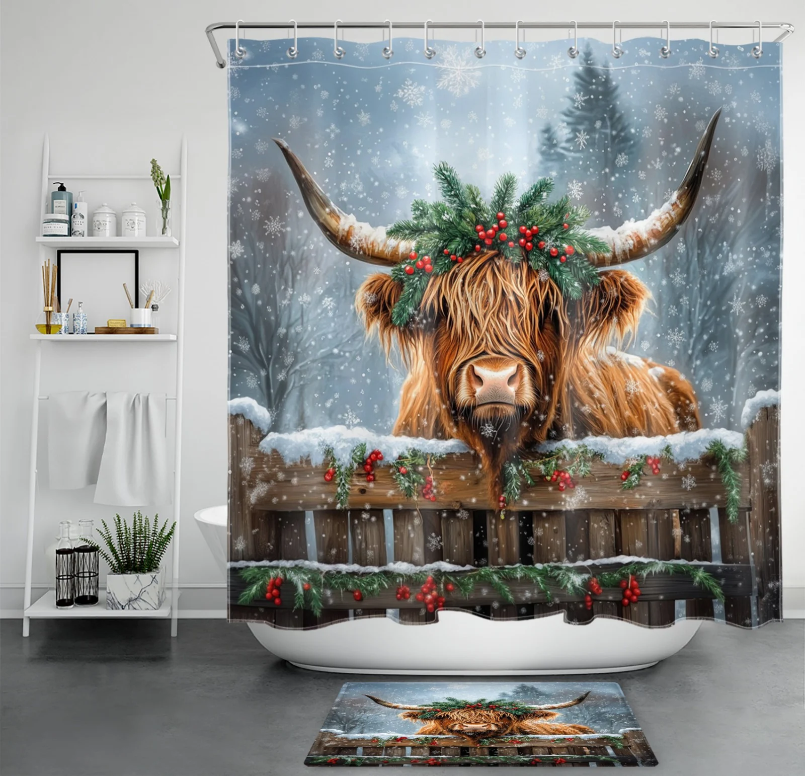 Winter Poinsettia Xmas Ball Pink Christmas Shower Curtain