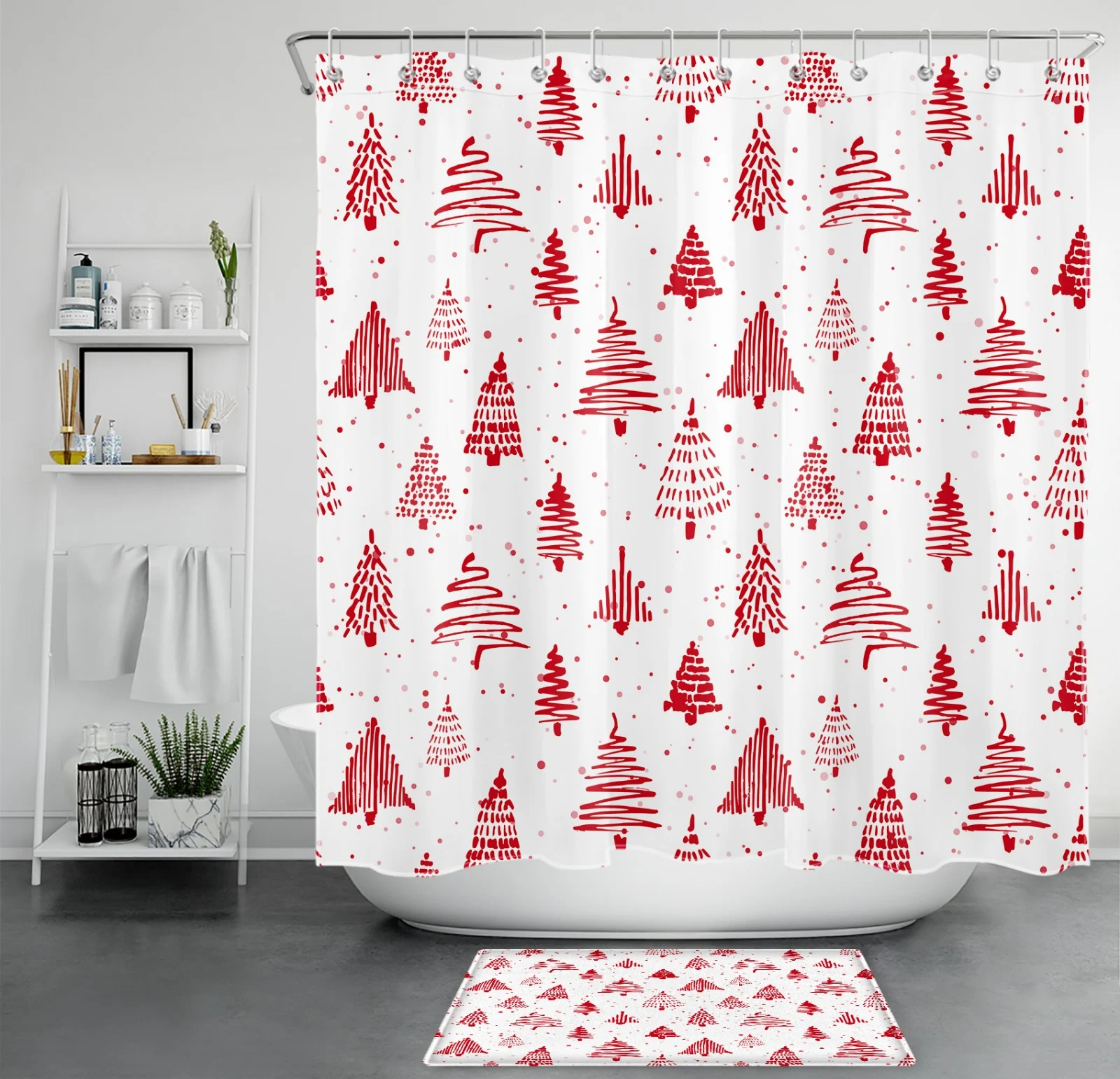 Cute Snowman Black and White Christmas Shower Curtain
