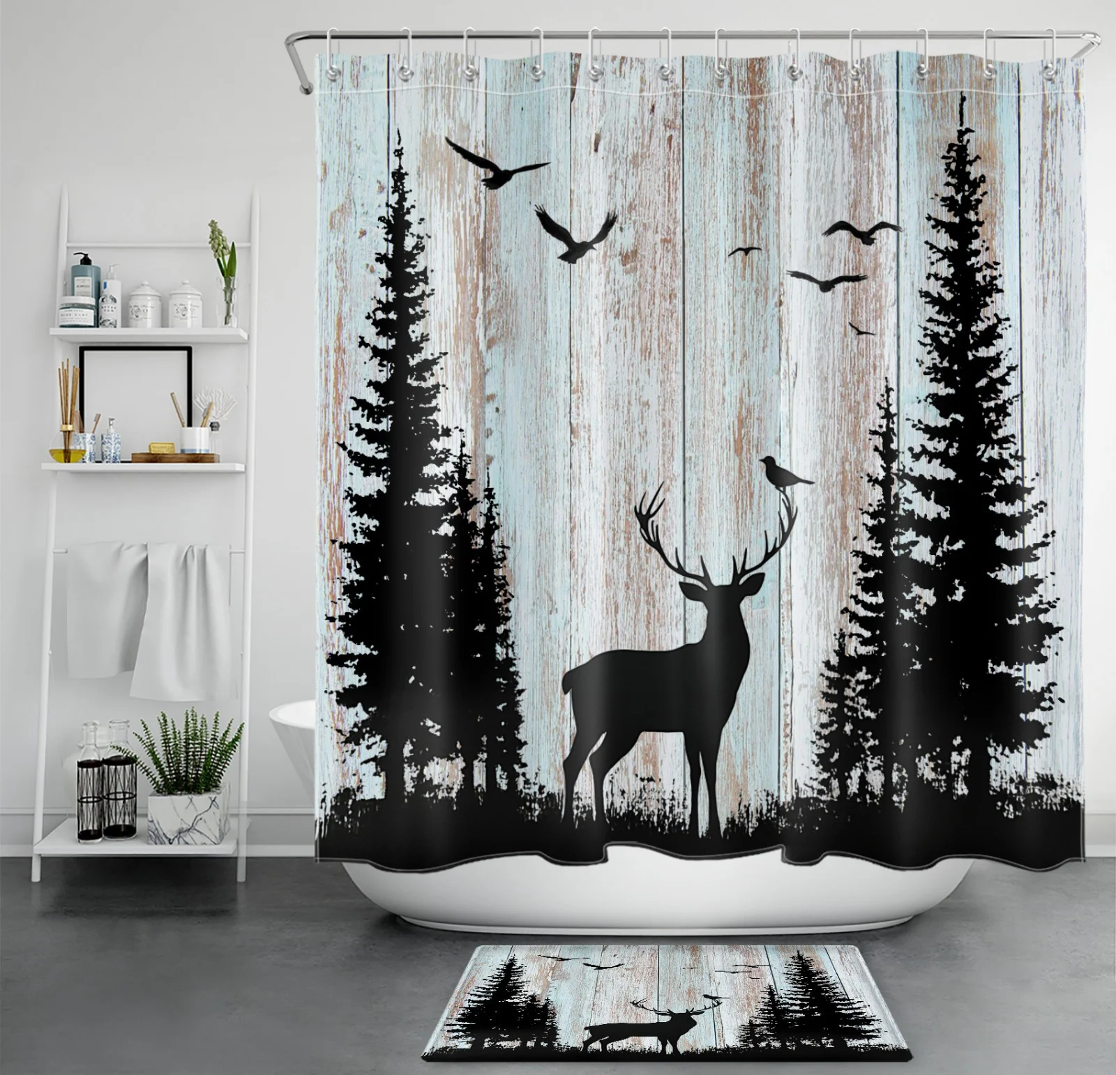 White Snowflake Green Funny Christmas Cat Shower Curtain