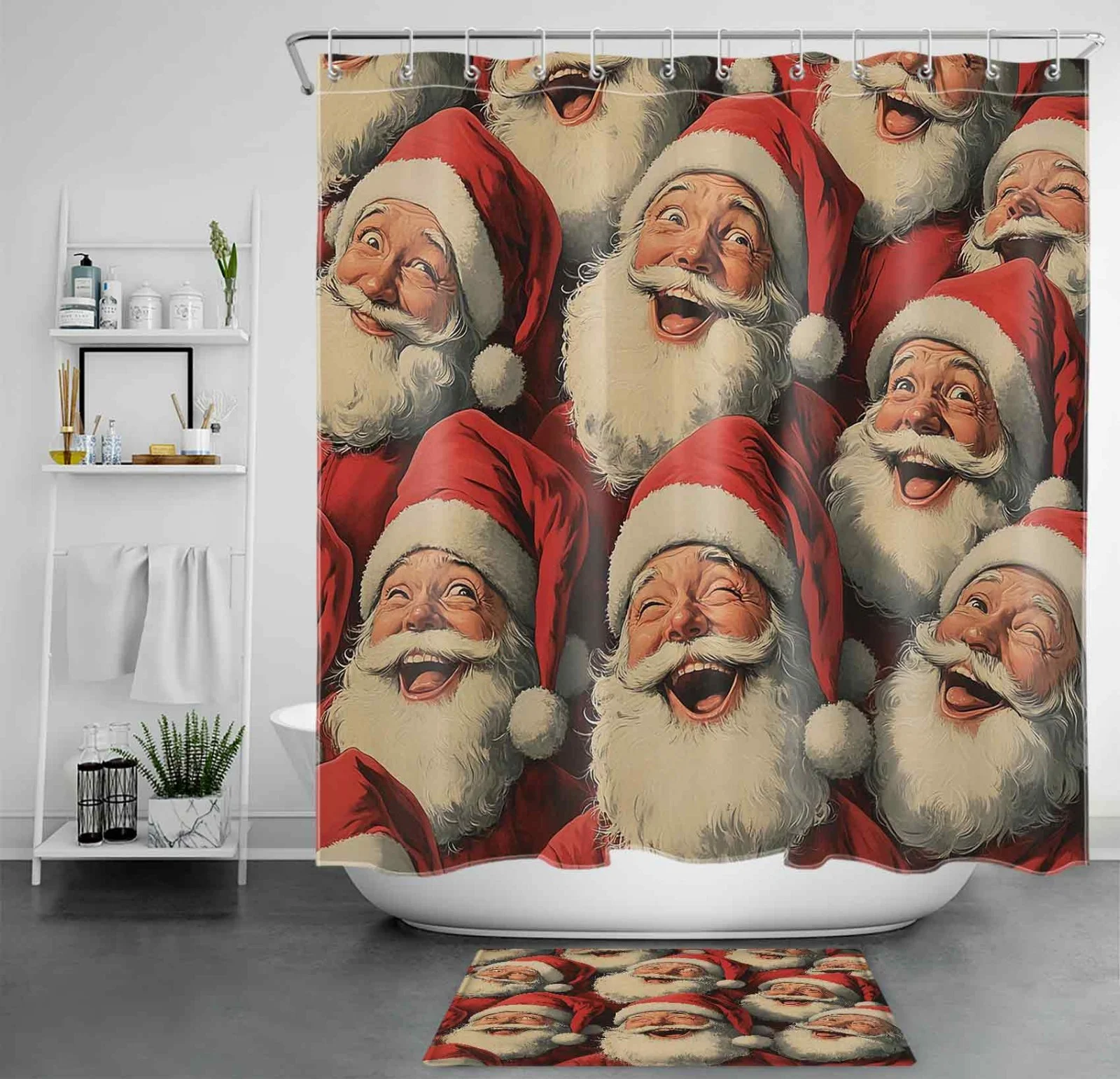 Winter Holiday Funny Red Christmas Santa Shower Curtain