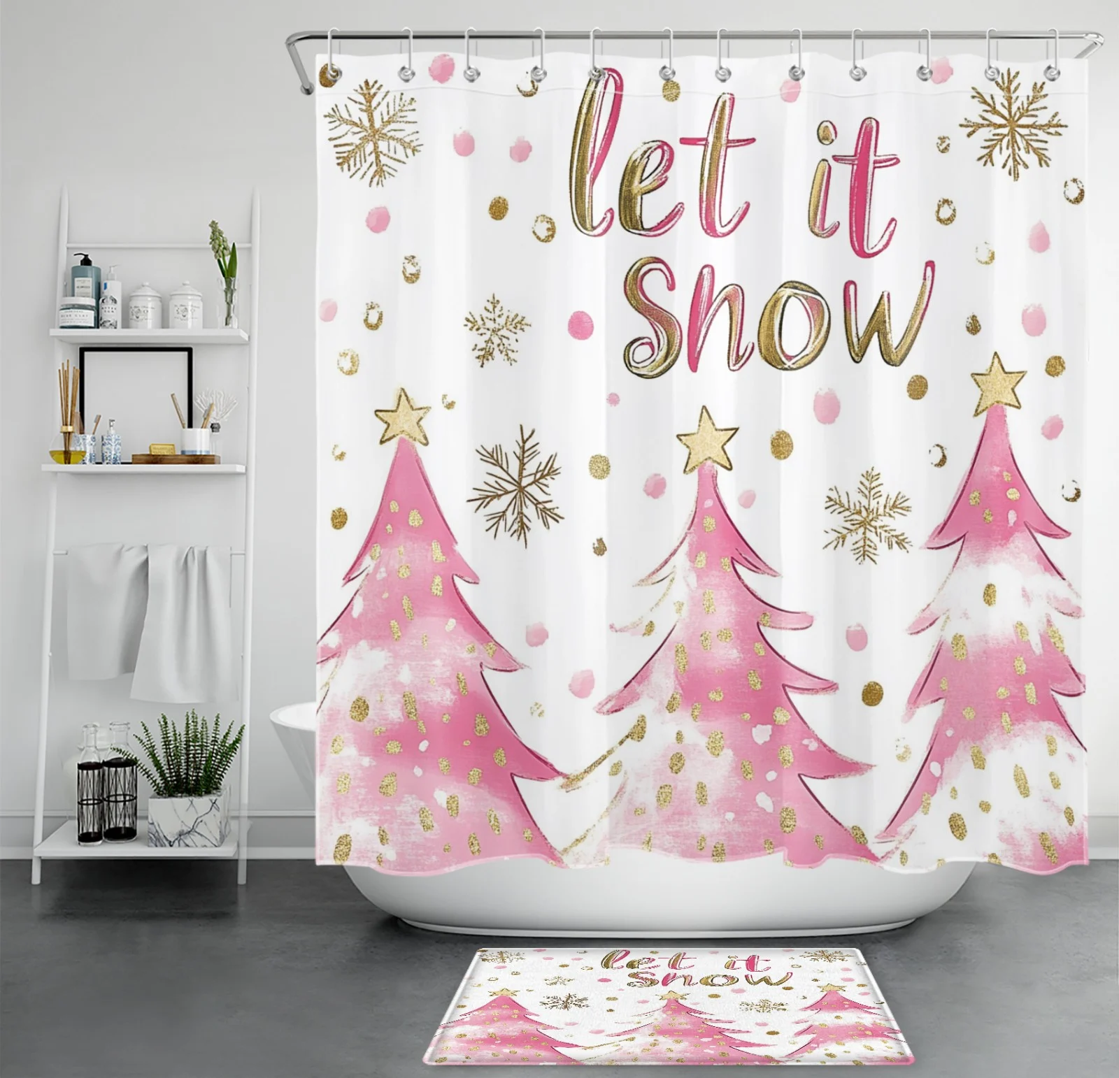 Winter Pine Tree Red Christmas Snowman Shower Curtain