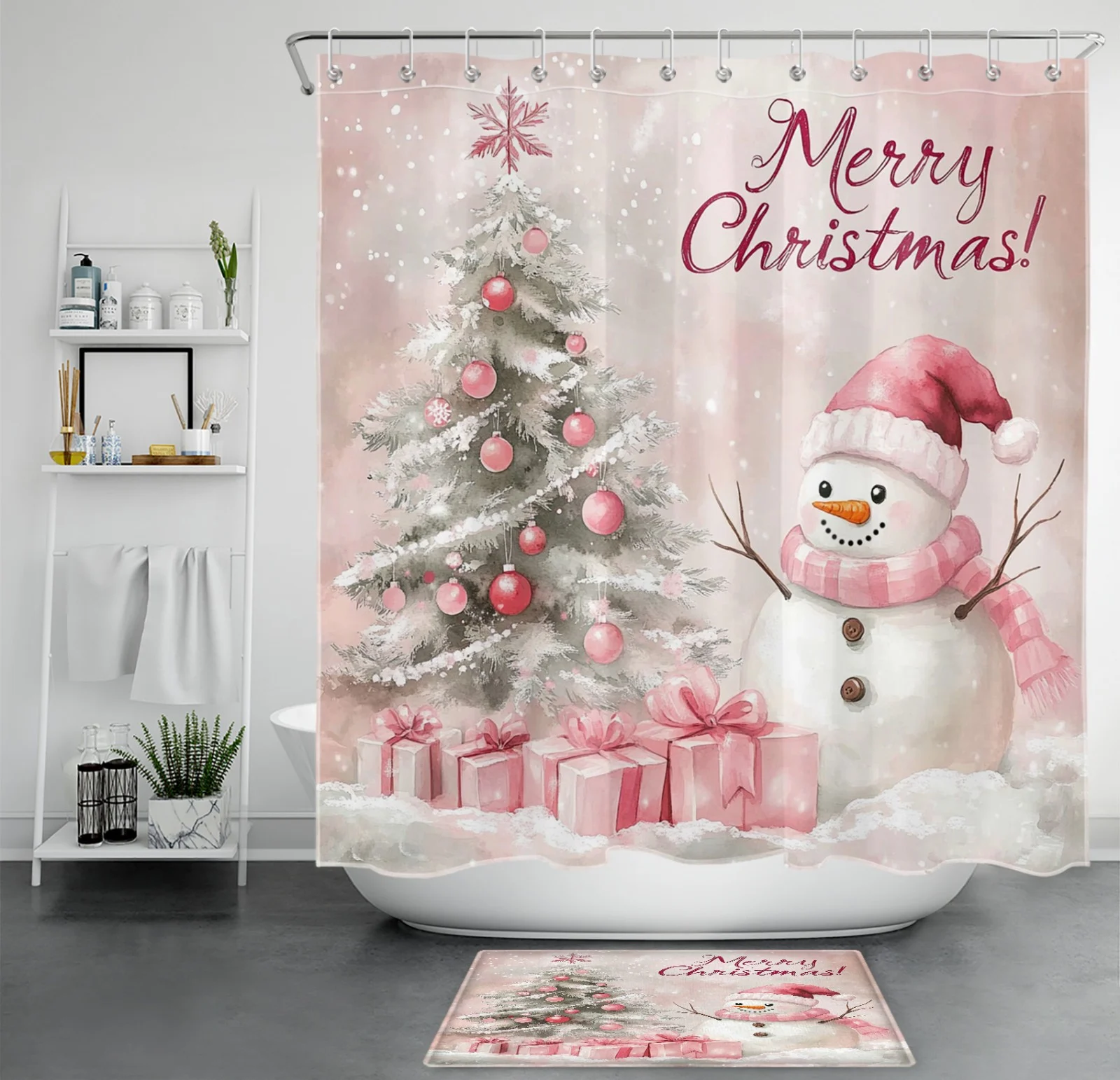 Winter Farmhouse Retro Red Truck Christmas Shower Curtain