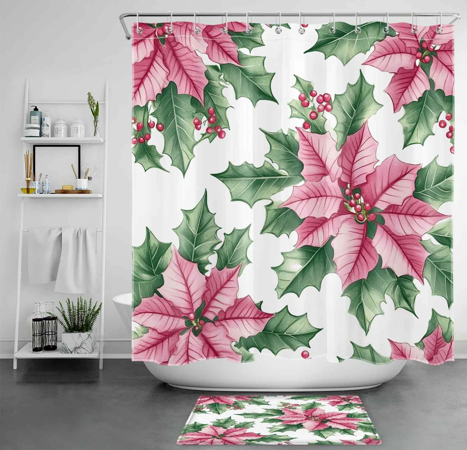 Coastal Green Xmas Tree on Christmas Beach Shower Curtain