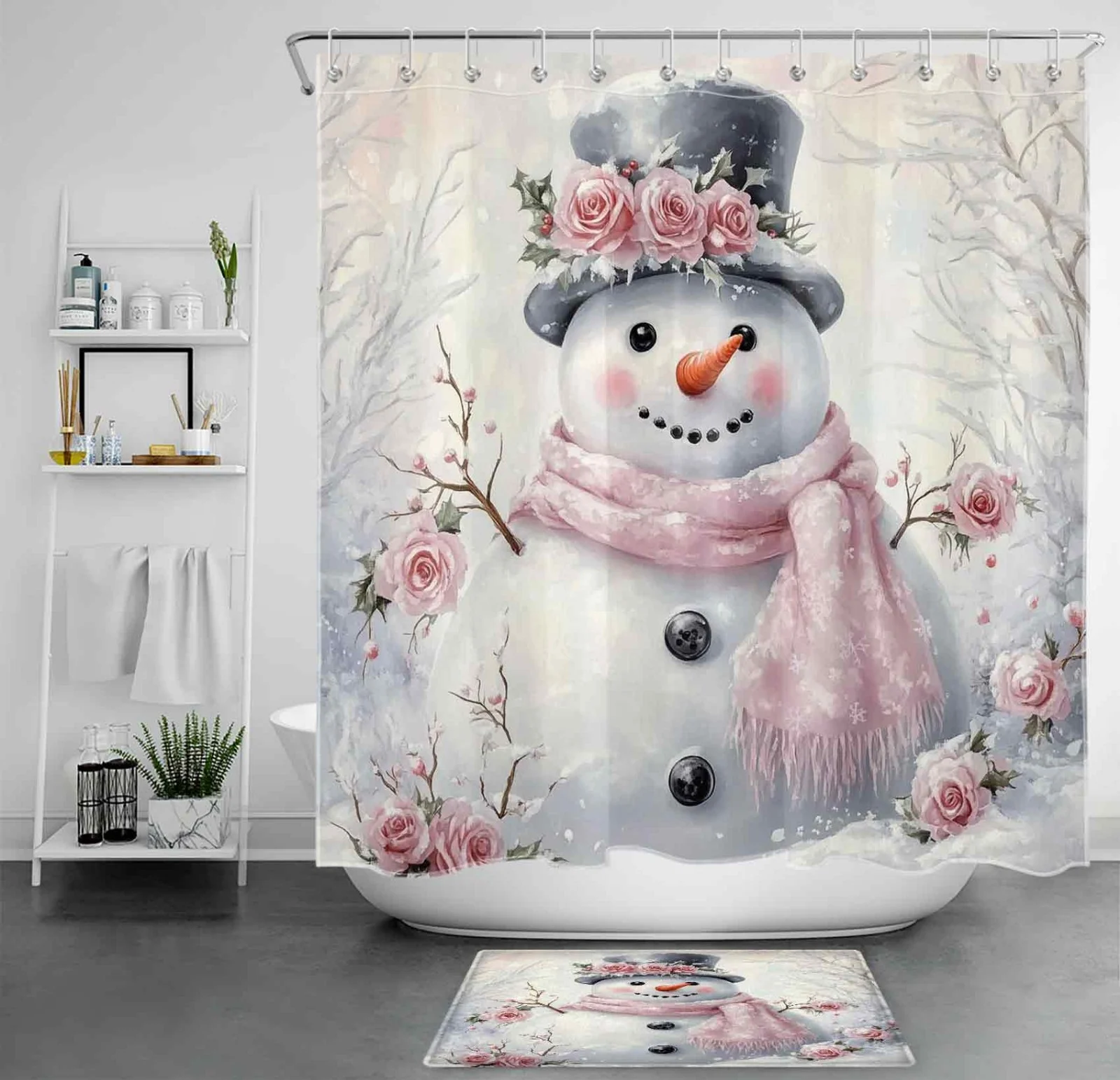 Winter Xmas Gifts Red Christmas Snowman Shower Curtain