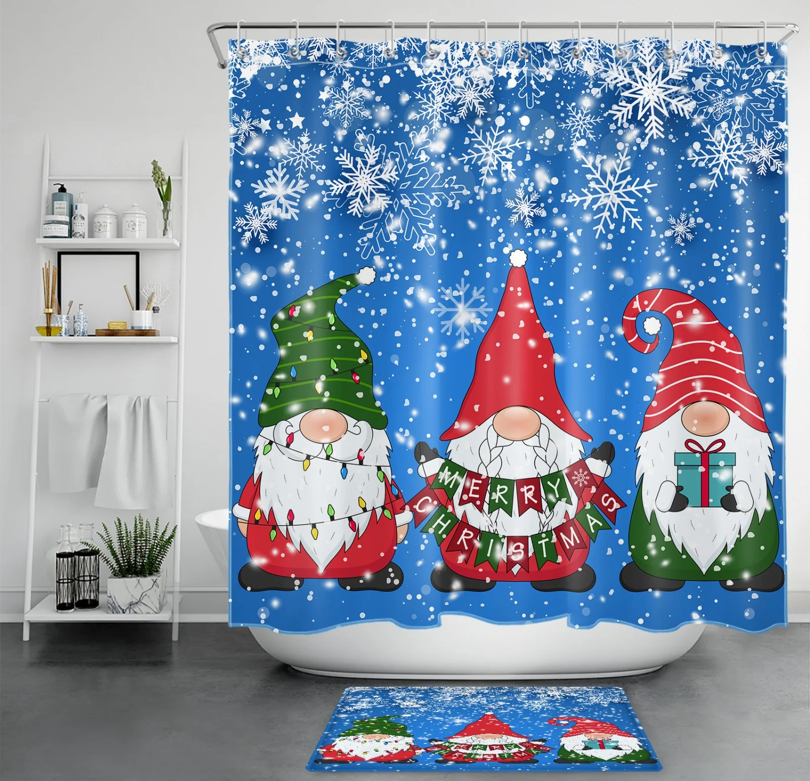 Red and Grey Xmas Tree Pink Christmas Shower Curtain