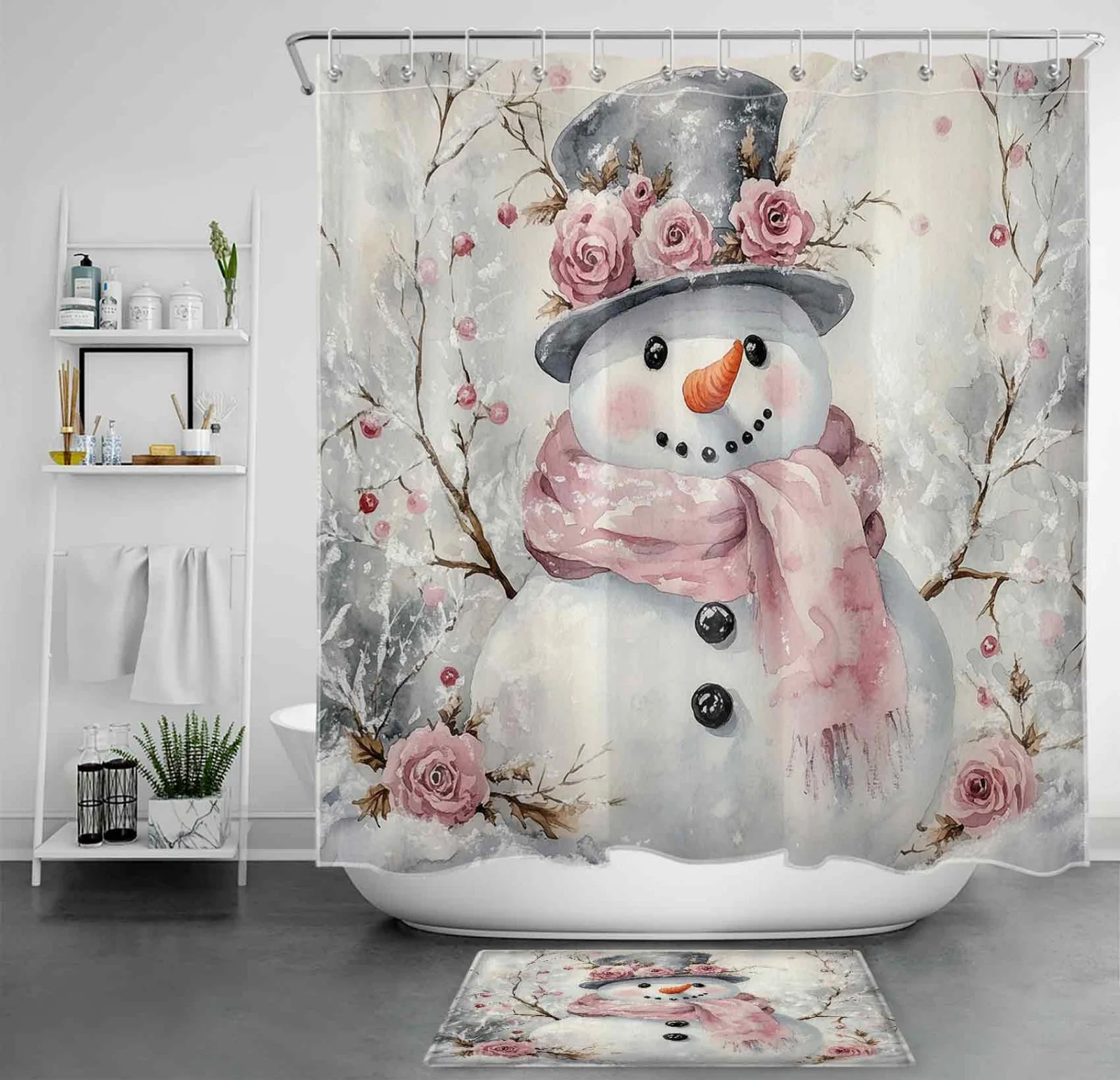 Winter Forest Pinecone Christmas Deer Shower Curtain Winter Forest Pinecone Christmas Deer Shower Curtain