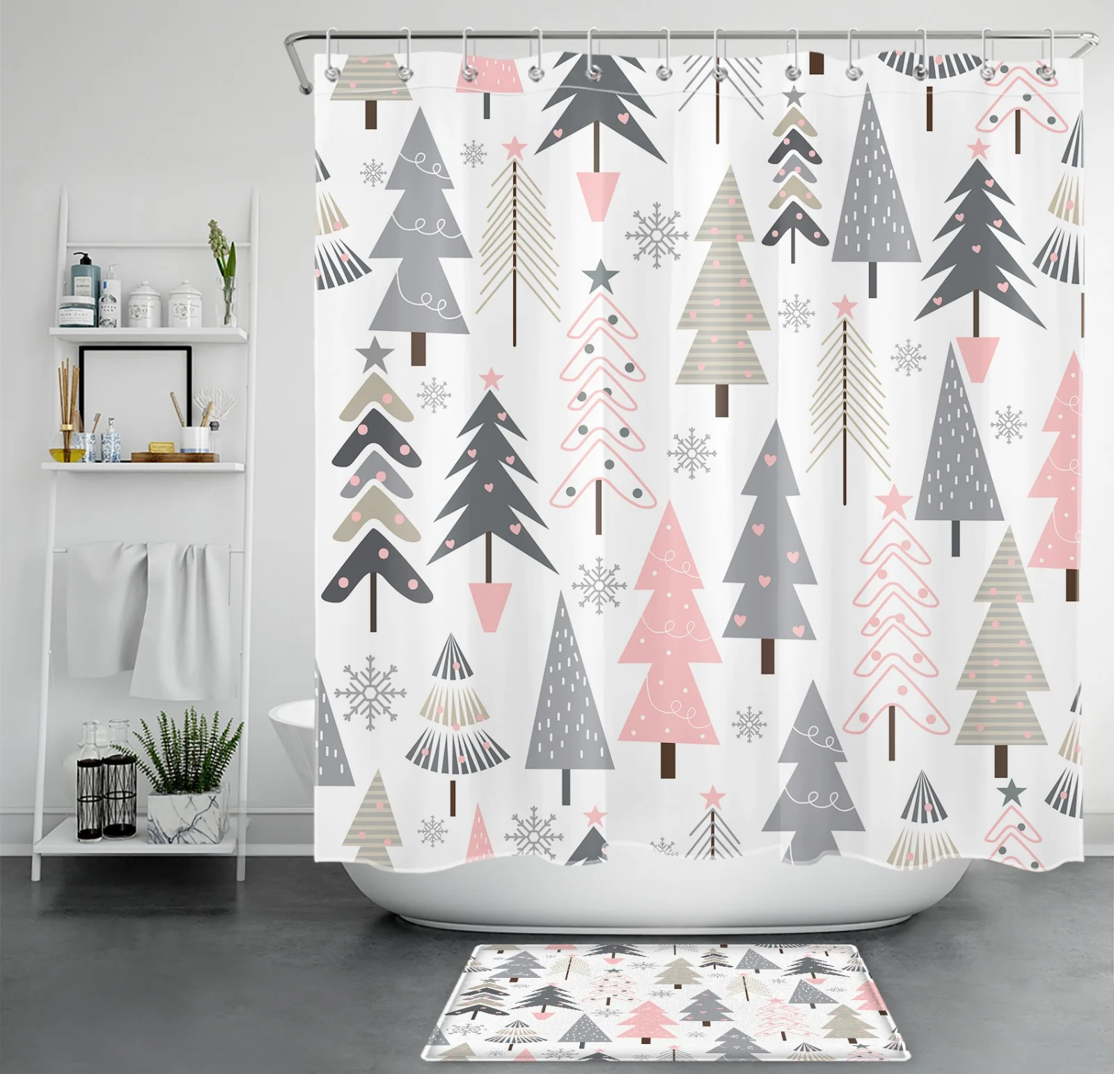 Snowflake Black Snowman Pink Christmas Shower Curtain Snowflake Black Snowman Pink Christmas Shower Curtain