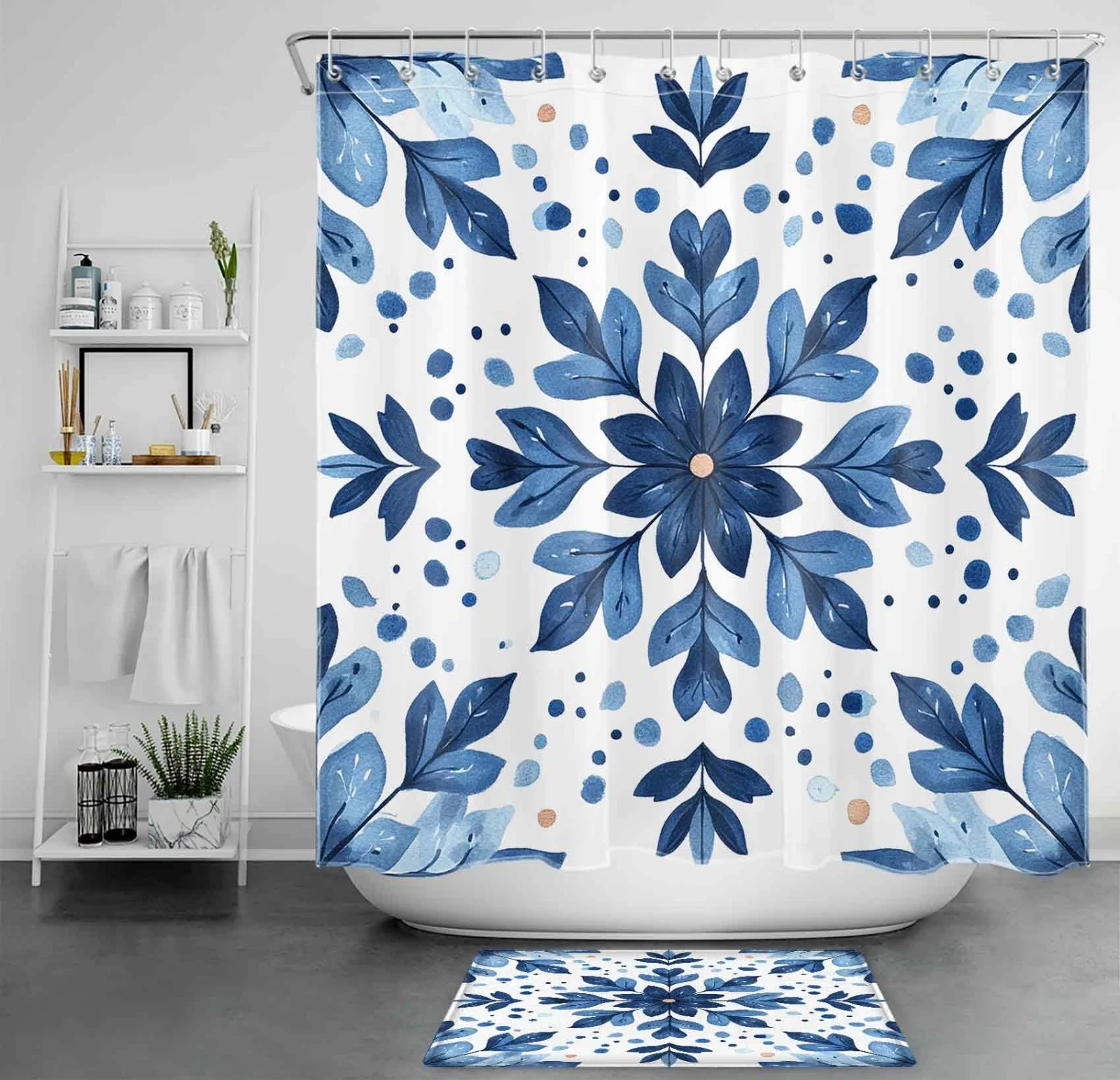 Winter Pink and Green Poinsettia Christmas Shower Curtain