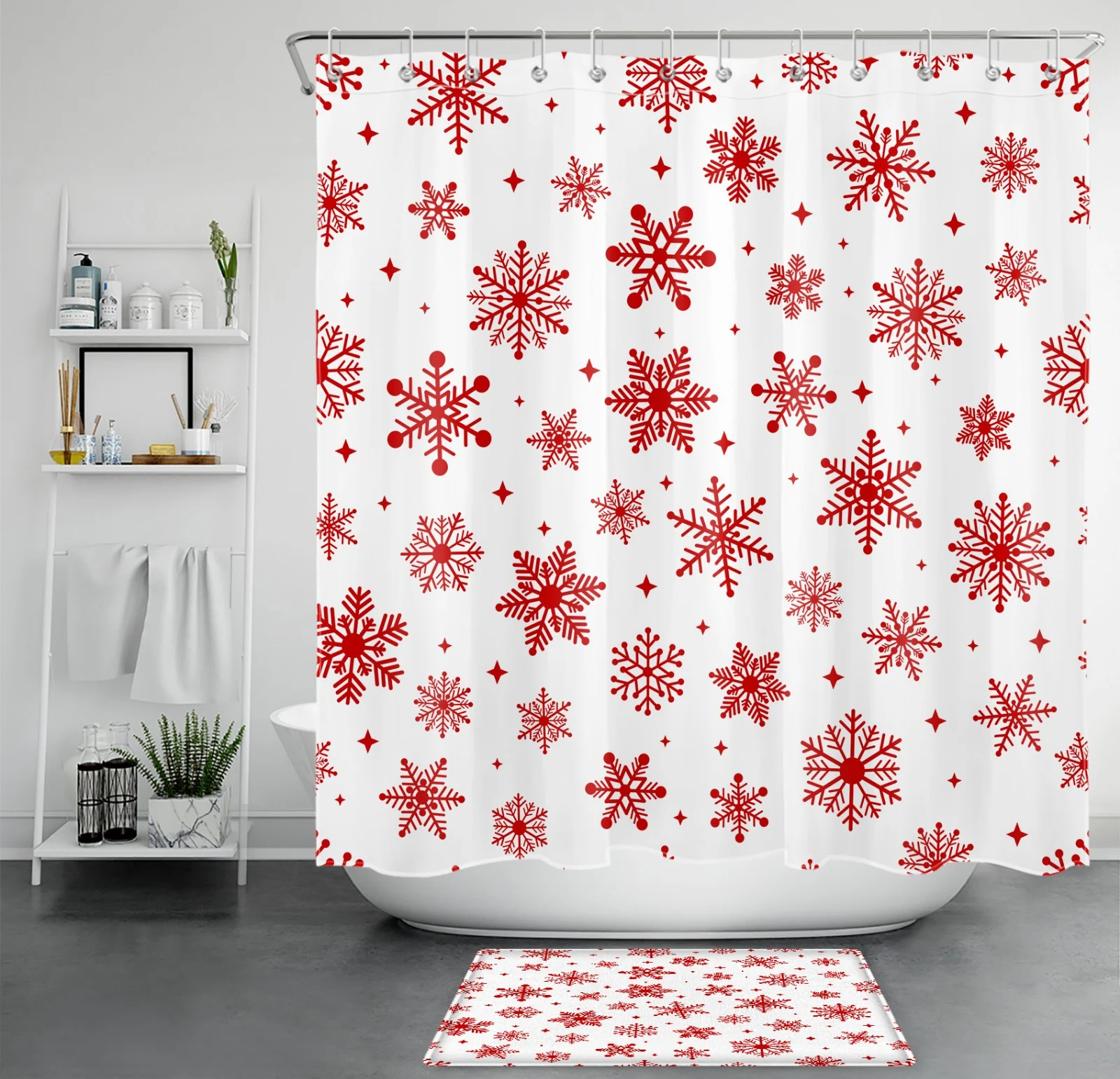 Snowflake Pink and Green Christmas Tree Shower Curtain