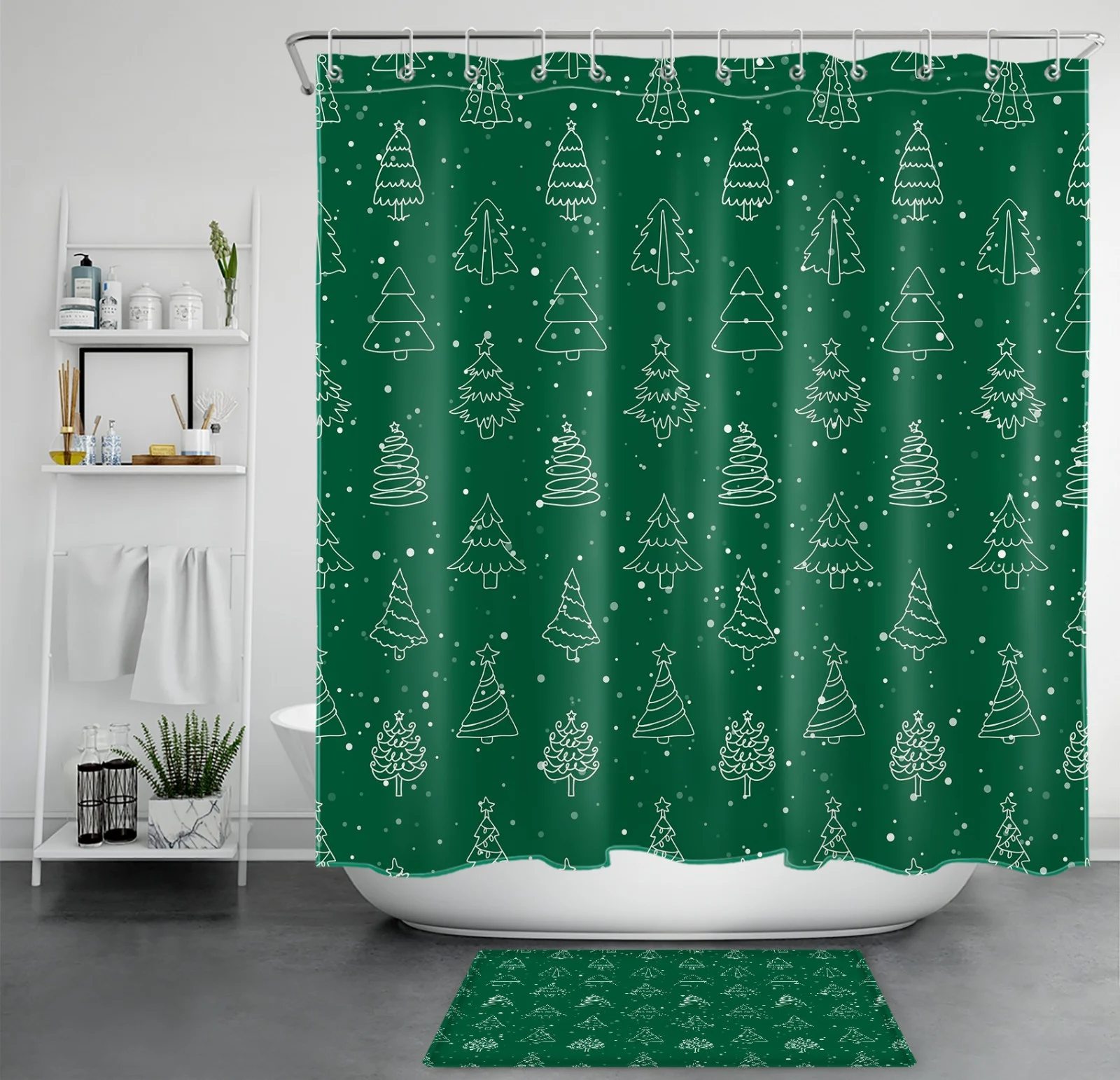White Snowflake Xmas Ball Blue Christmas Shower Curtain