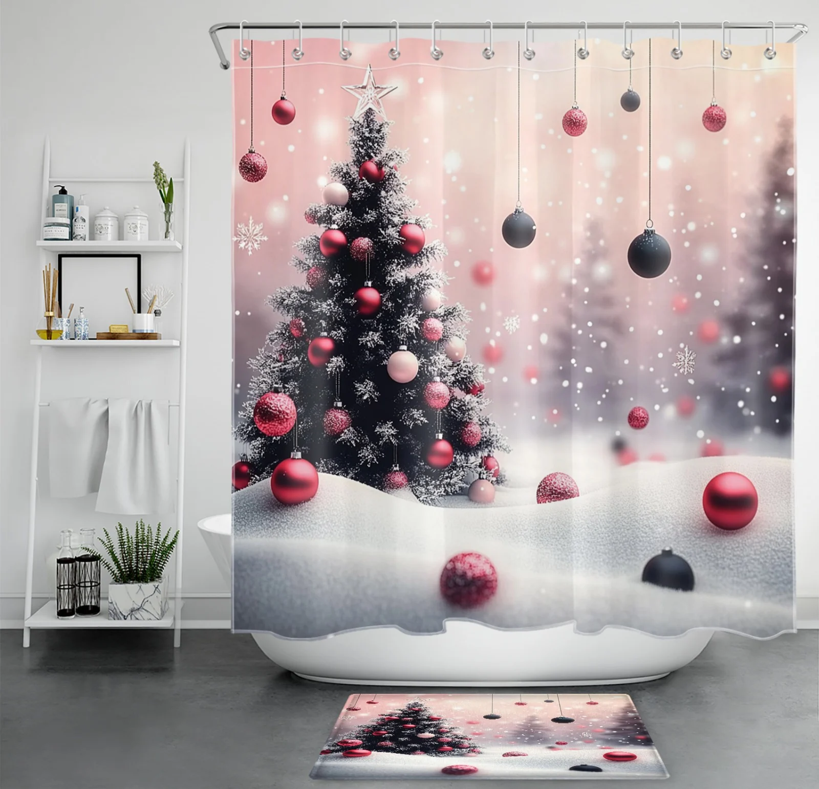 Funny Winter Deer Red Christmas Snowman Shower Curtain Funny Winter Deer Red Christmas Snowman Shower Curtain