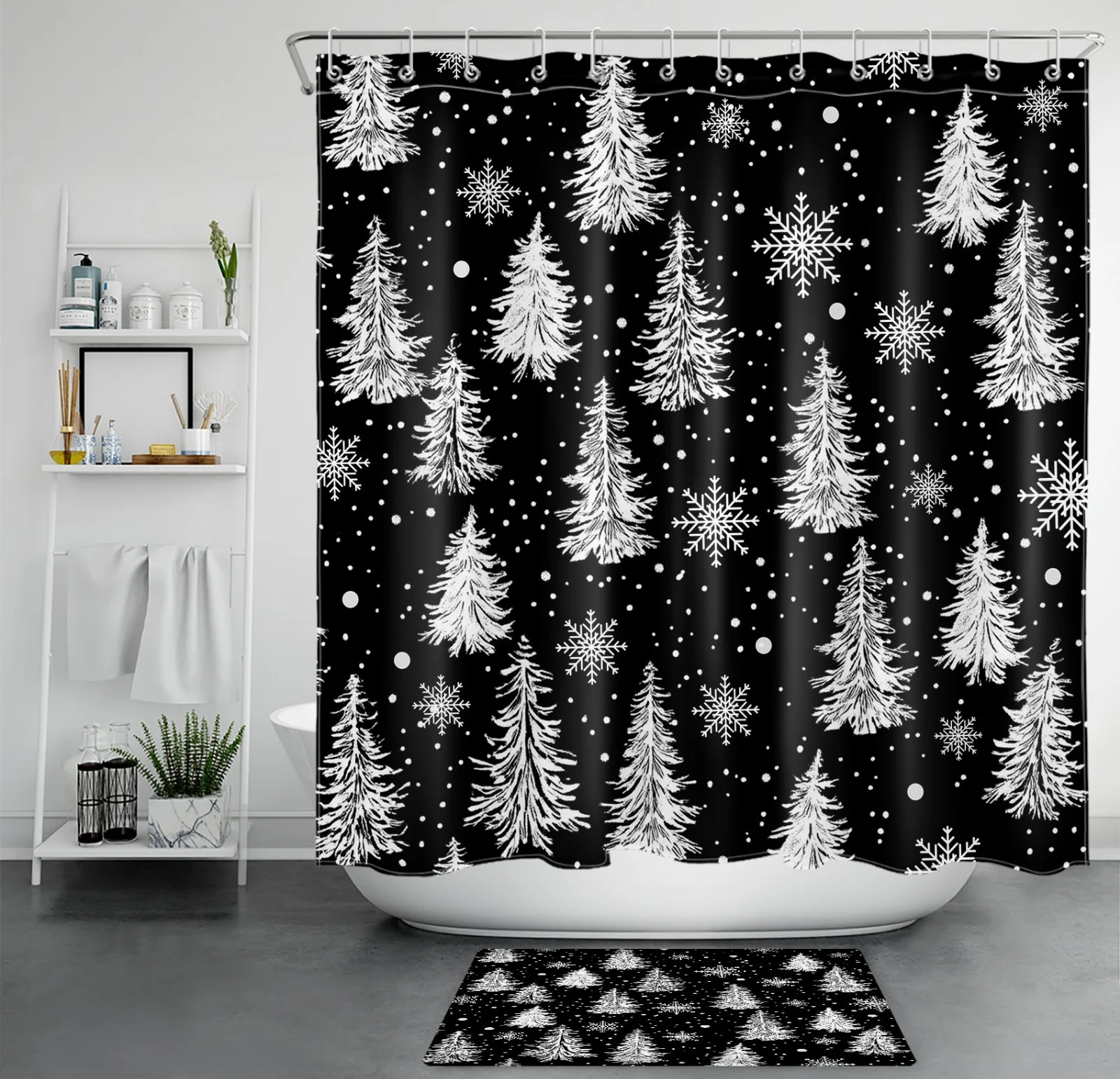 Snowflake Cute Santa Claus Pink Christmas Shower Curtain