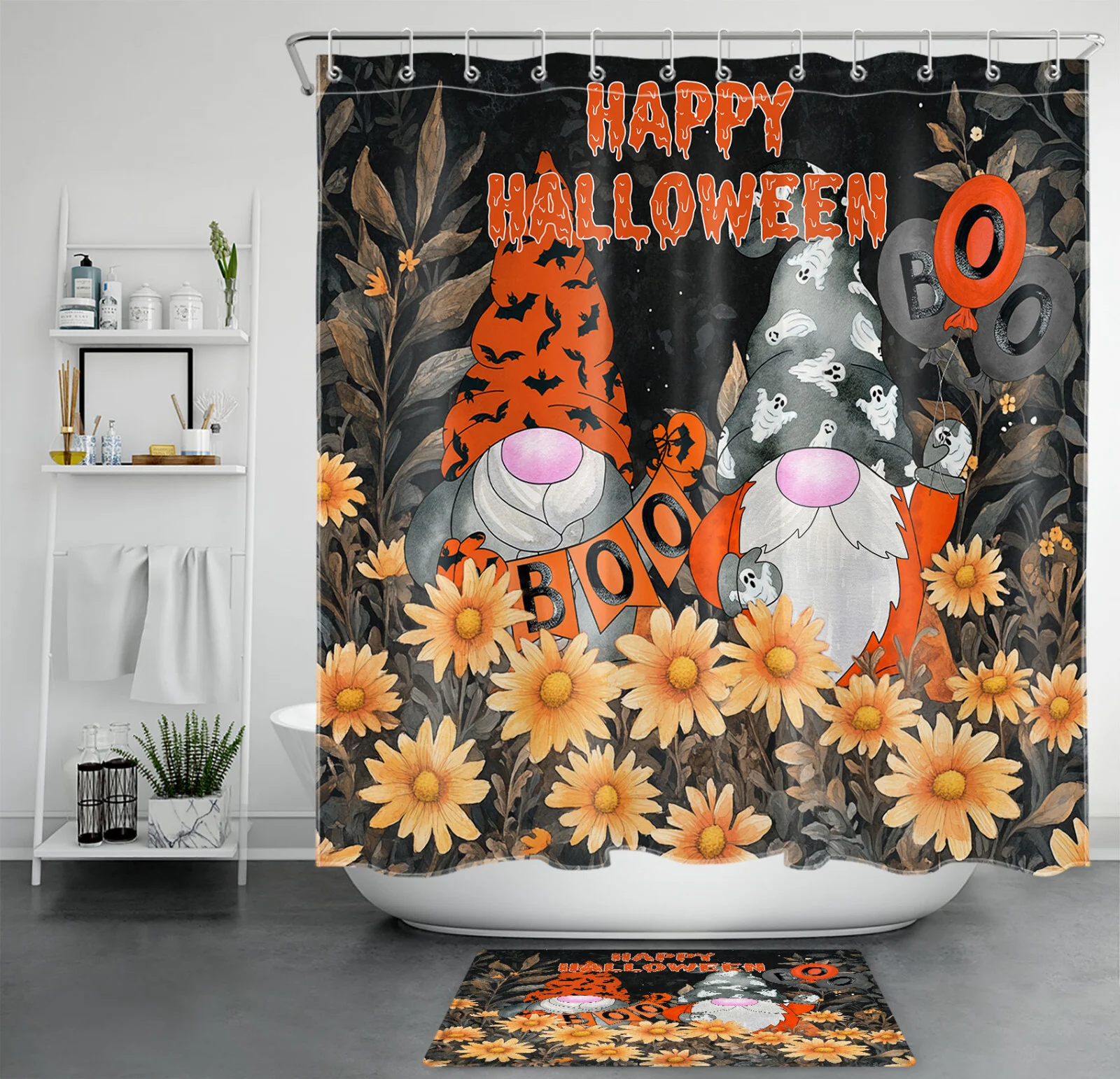 Farmhouse Yellow Sunflower Cute Fall Gnome Shower Curtain